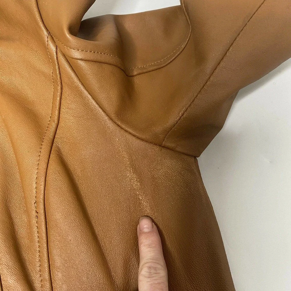 Twiggy of London Tan Leather Full Zip Moto Jacket Hipster Biker Punk Rock Small - Picture 10 of 12